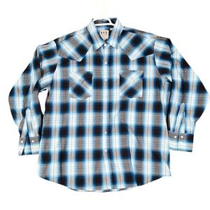 ELY Cattleman Mens XL‎ Plaid Western Shirt Long Sleeve Blue Black